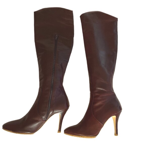 Aileen Shoes - Aileen Super soft Brown Leather Knee High Heeled Boots  Zip Closure  Size 6.5